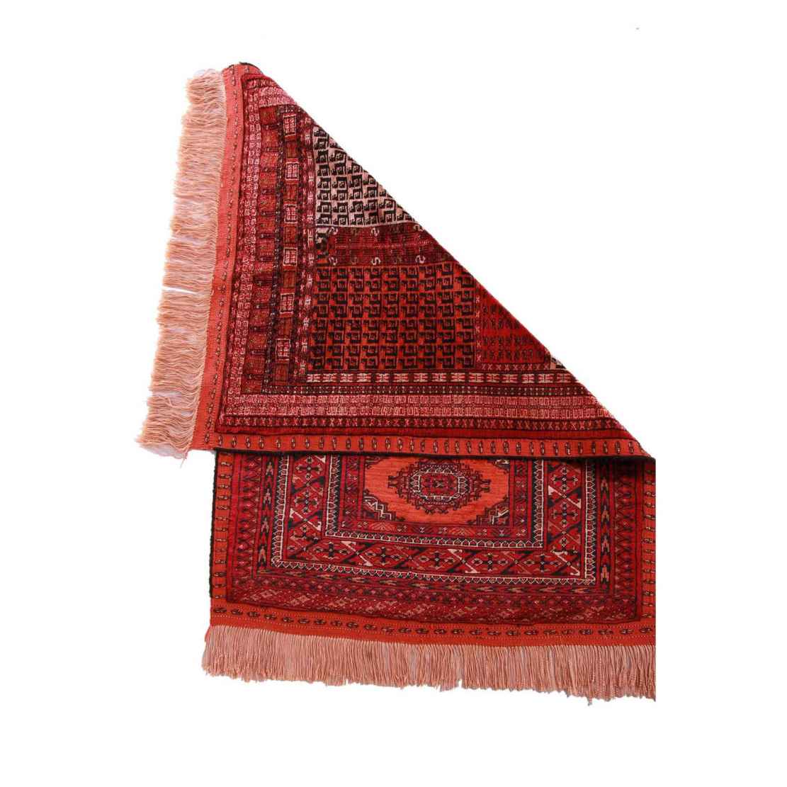 Handgeknoopt Perzisch Khorasan Zijden Tapijt (Tribaal Bukhara Design) – Rood