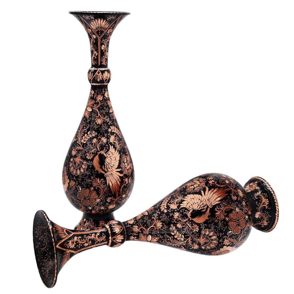 Set van 2 handgemaakte Perzische koperen graveervazen, klassiek bloemenontwerp voor een tijdloos decoratief accent