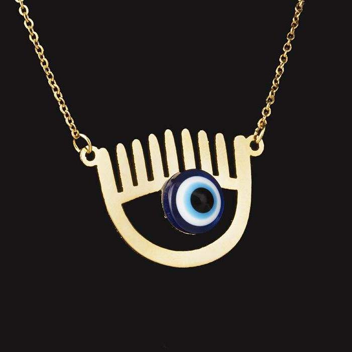 Artistieke Boze Oog Ketting – Goudkleurig RVS – Cheshm Nazar