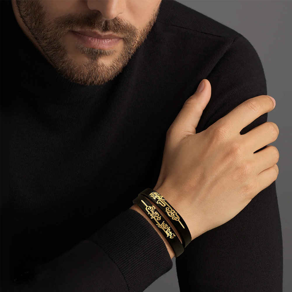 Perzische leren armband voor dames en heren – zwart Poem