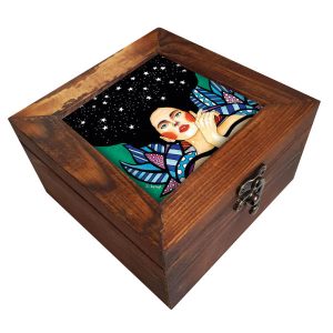 Houten geschenkdoos met Perzisch geïnspireerd picturaal patroon