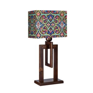 Perzische Houten Tafellamp – Handgemaakt Blauw Tegel Design