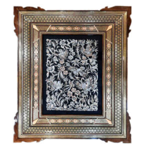 Handgemaakt Ingelijste Perzische Gegraveerde Koperen Kunst Vogels & Bloemen – Traditionele Muurdecoratie