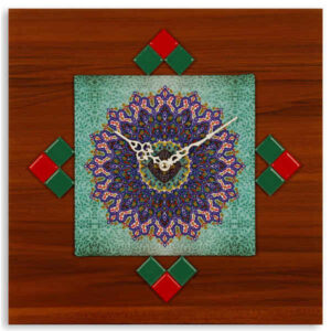 Handgemaakte Perzische Houten Wandklok met Geometrisch Patroon Model Aram