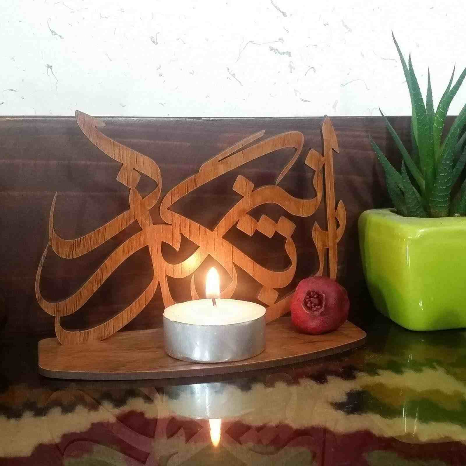 Perzisch ornament houten tafelkaarsenhouder standaard kalligrafie