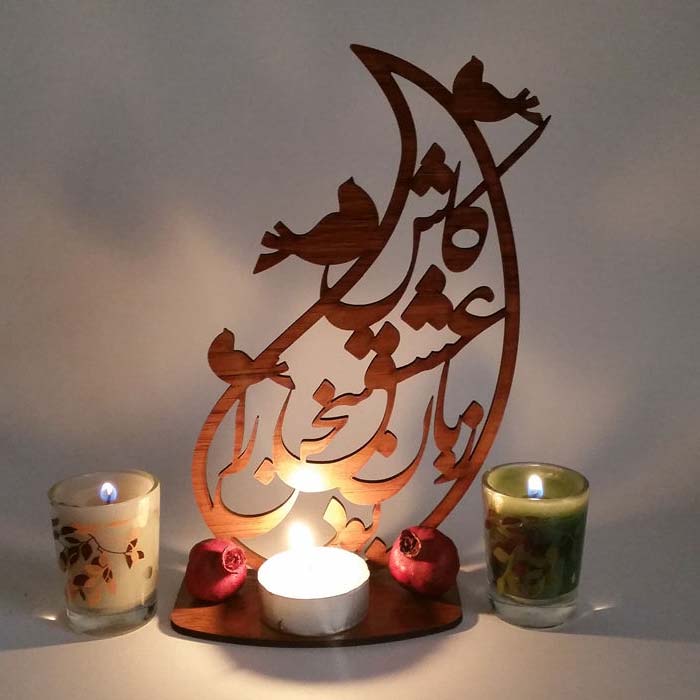 Perzisch ornament houten tafelkaarsenhouder standaard kalligrafie