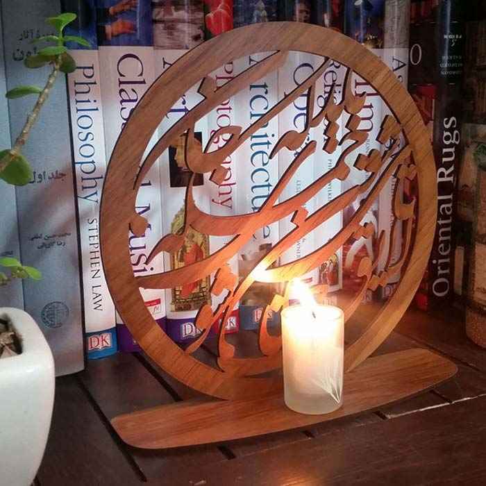 Perzisch ornament houten tafelkaarsenhouder standaard kalligrafie
