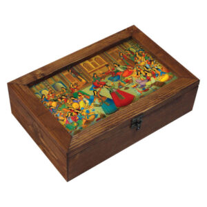 Houten geschenkdoos met Perzisch geïnspireerd schilderij-patroon