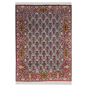 Handgeknoopt Perzisch Isfahan Afshan Tapijt (Elegant Bloemenpatroon) – Rode Zijde & Wol