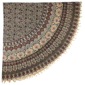 Perzisch Tafelkleed Isfahan Kalamkari — Model Bloemen Cream — Handgemaakte Blokdruk