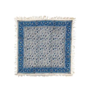 Perzisch Tafelkleed Isfahan Kalamkari — Model Bloemen — Handgemaakte Blokdruk Blauw