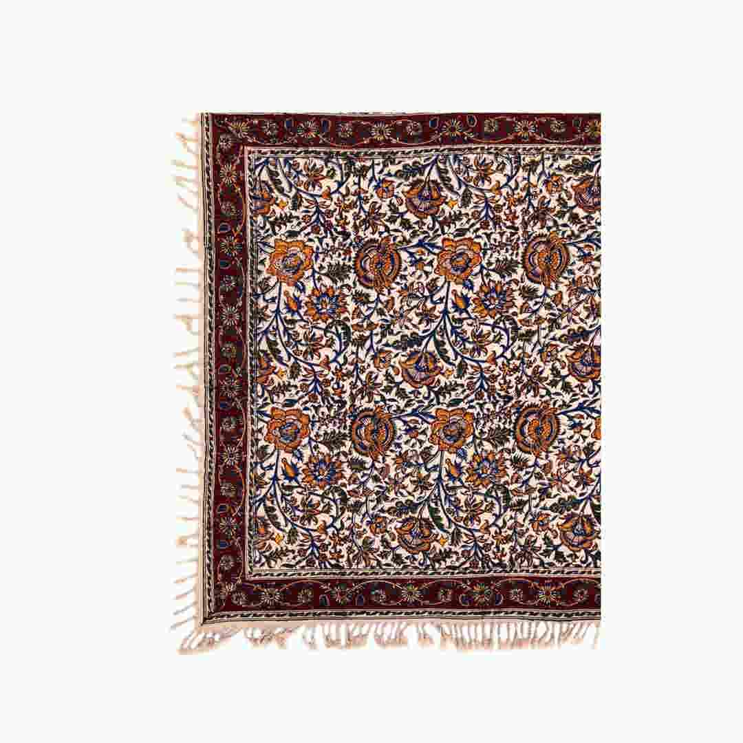 Perzisch Tafelkleed Isfahan Kalamkari — Model Qajar — Handgemaakte Blokdruk Rood