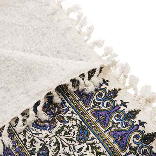 Perzisch Tafelkleed Isfahan Kalamkari — Model Blauw & Purper — Handgemaakte Blokdruk