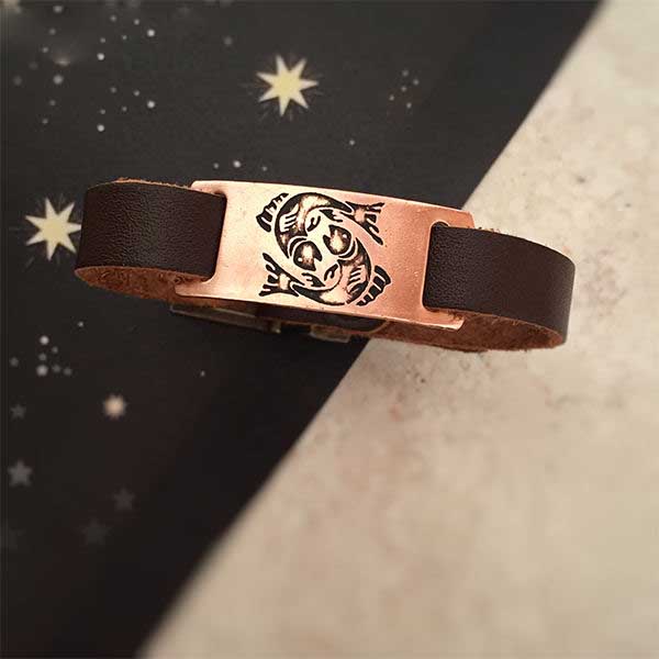 Artistieke Leren Armband met Koper – Esfand Symbool