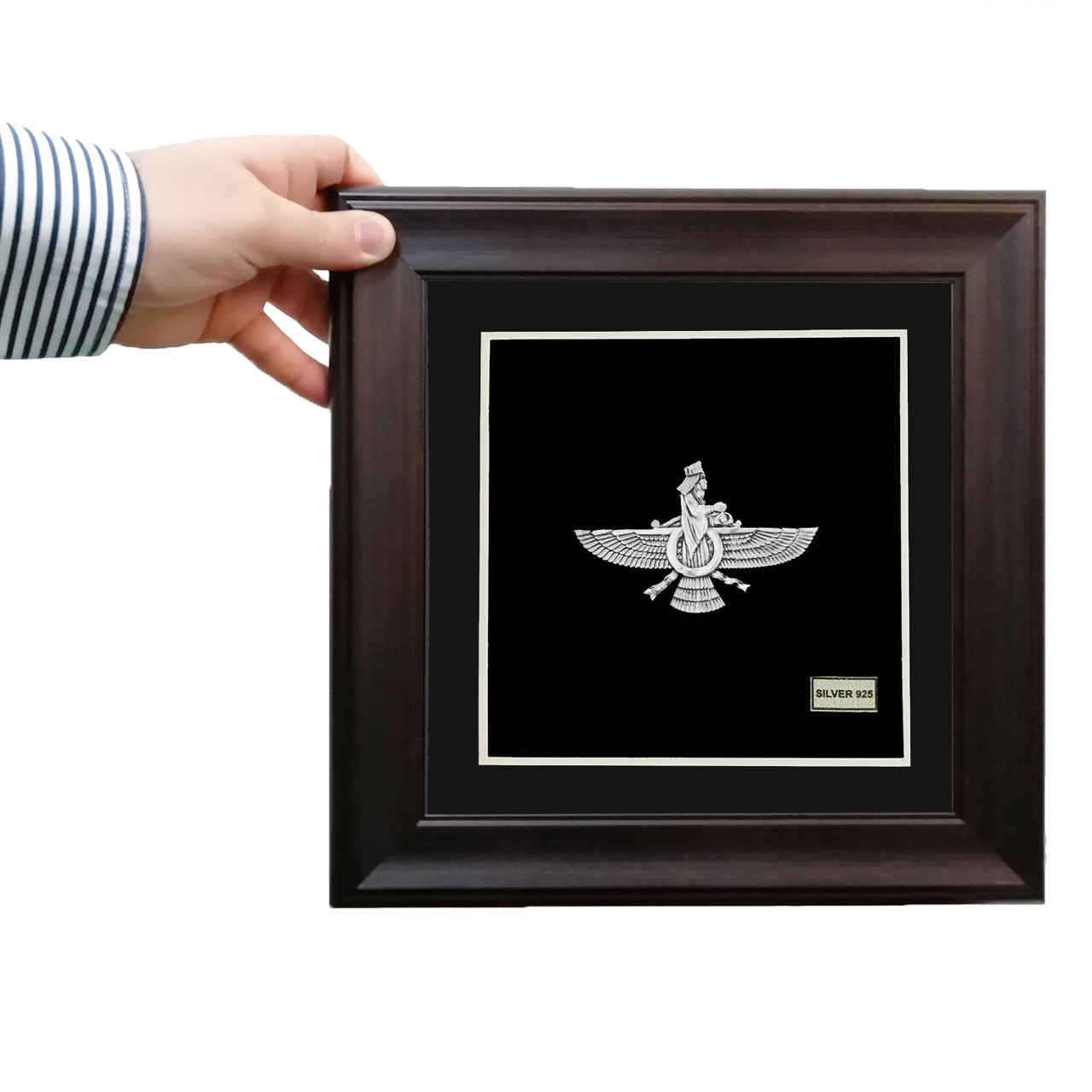 Ingelijste Perzische Zilveren Ahura Mazda Symbool Kunst