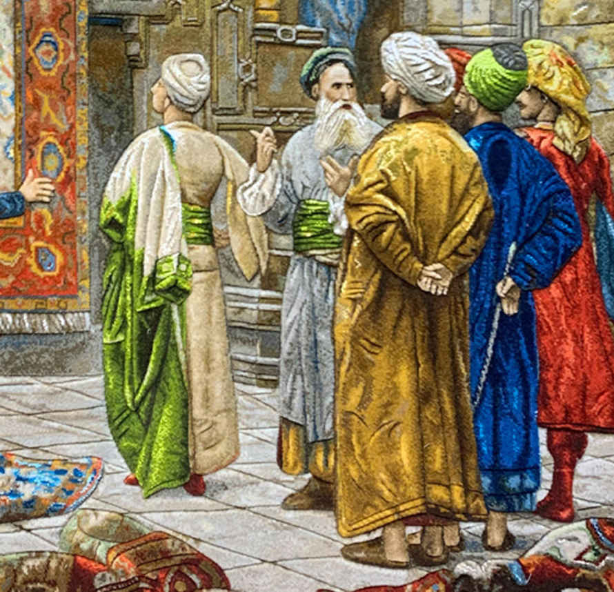 Handgeknoopte Perzische Beeldende Tapijt uit Tabriz die Cairo Bazaar Uitbeeldt