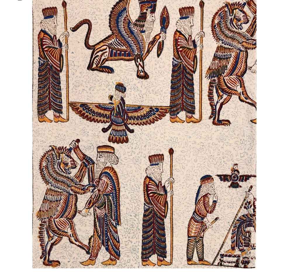 Perzisch Tafelkleed Isfahan Kalamkari — Model Takht-e Jamshid — Persepolis Design