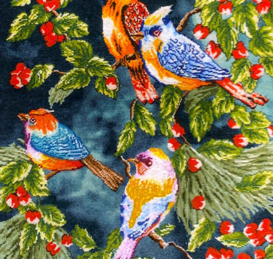 Handgeknoopte Perzische Beeldende Tapijt uit Tabriz die Vogels en Bloemen Uitbeeldt