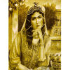 Handgeknoopte Perzische Beeldende Tapijt uit Tabriz die Qajar Meisje Uitbeeldt