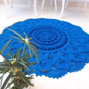 Handgeweven Boho Macrame Vloerkleed – Blauwe Maral-patroon