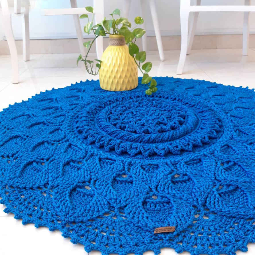 Handgeweven Boho Macrame Vloerkleed – Blauwe Maral-patroon