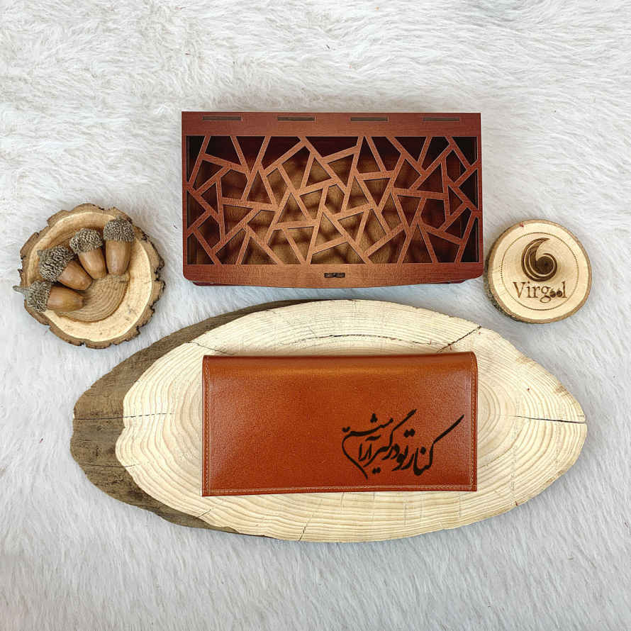 Perzische Leren Lange Portemonnee met Calligraphy Design