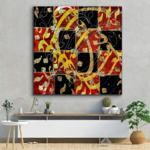 Perzische Houten Poster Print – Rood & Zwart Muurkunst
