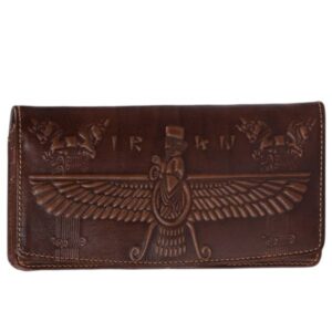 Perzische Leren Lange Portemonnee met Faravahar Design