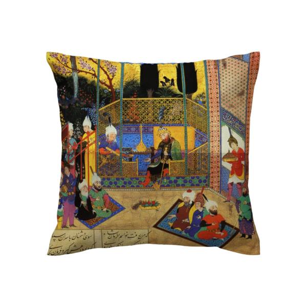 Perzische Velvet Kussenhoes – Shahnameh Miniatuur Illustratie (Set van 2)