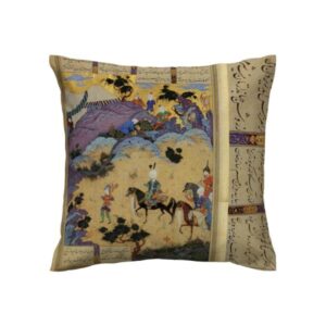 Velvet Gedrukte Kussenhoes – Shahnameh Miniatuur Illustratie (Set van 2)
