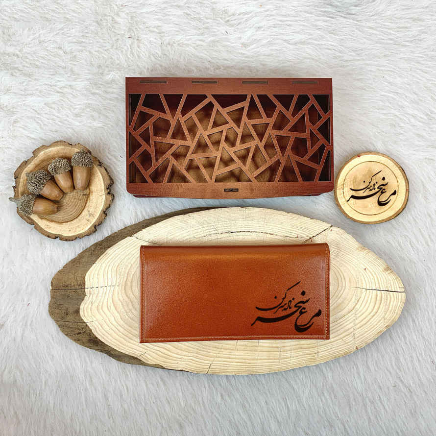 Perzische Leren Lange Portemonnee met Faraz Design