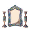 Perzische koperen spiegel frame & kandelaars set – Minakari