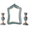 Perzische koperen spiegel frame & kandelaars set – Turquoise Inlay