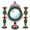 Perzische koperen spiegel frame & kandelaars set – Inlegwerk Turquoise