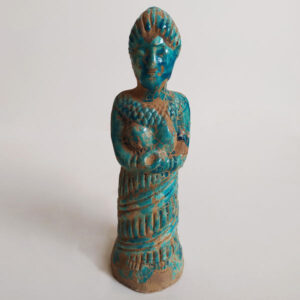 Historische Elamitische Vrouwelijke Blauwe Aardewerk Figuur