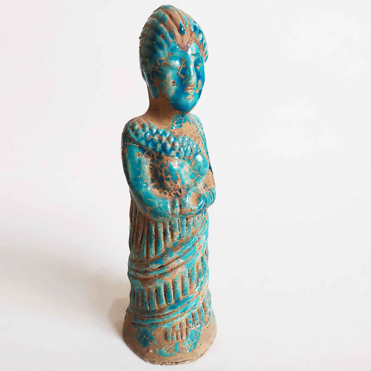 Historische Elamitische Vrouwelijke Blauwe Aardewerk Figuur