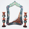 Perzische koperen spiegel frame & kandelaars set – Minakari Pardaz