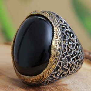 Perzische Zilveren Ring Heren – Zwarte Agaat Elegantie