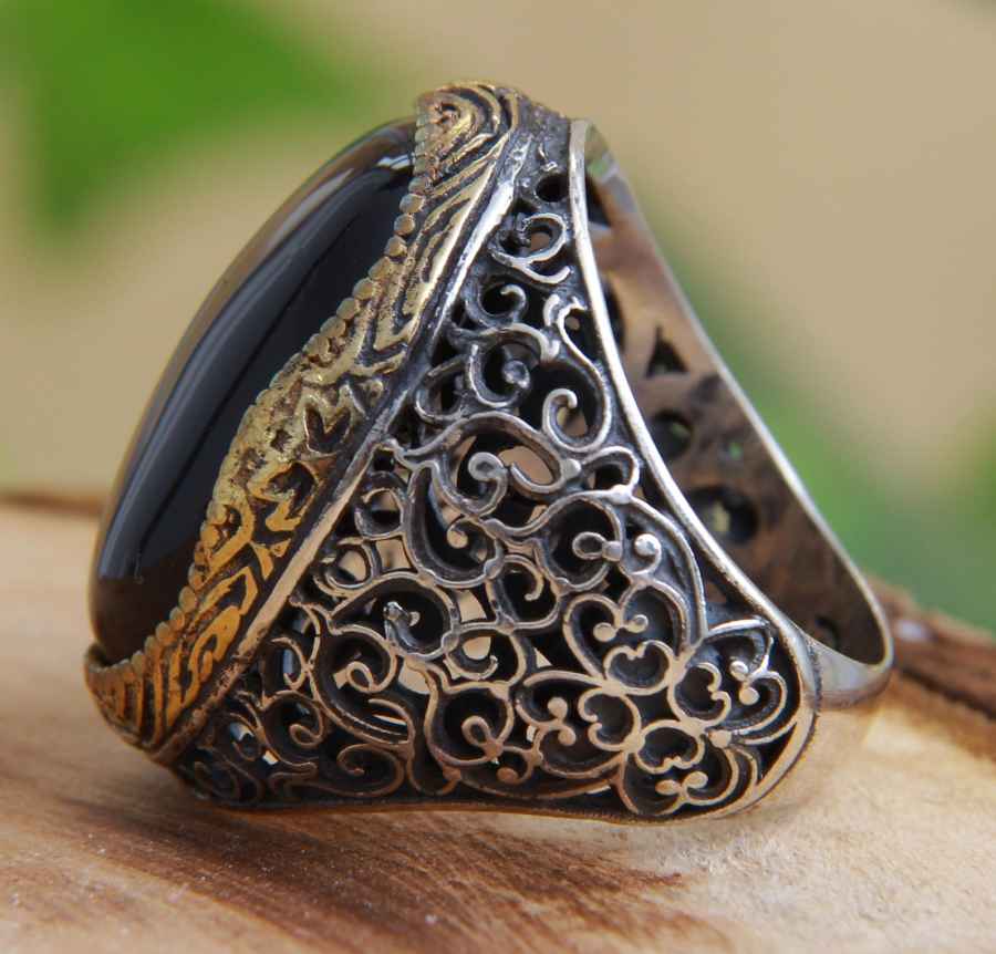Perzische Zilveren Ring Heren – Zwarte Agaat Elegantie