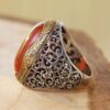 Perzische Zilveren Ring Heren - Rood Agaat Super King