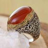 Perzische Zilveren Ring Heren - Rood Agaat Super King