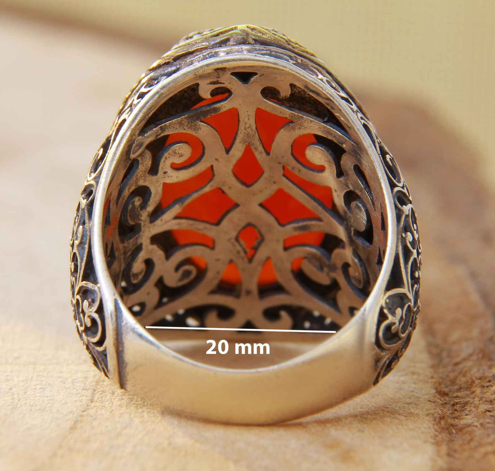 Perzische Zilveren Ring Heren – Rood Agaat Super King