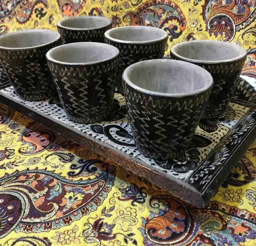 Handgemaakte Perzische Stenen Thee & Koffie Set – Gegraveerd Tooran