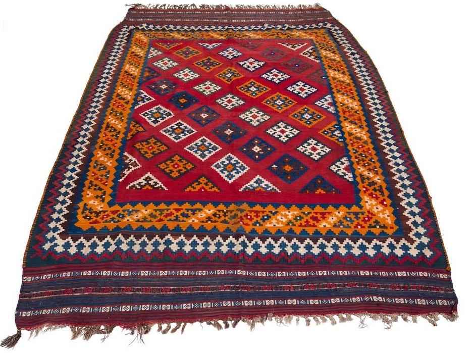 Vintage Perzische Ghashghaei Kelim, geometrisch van wol