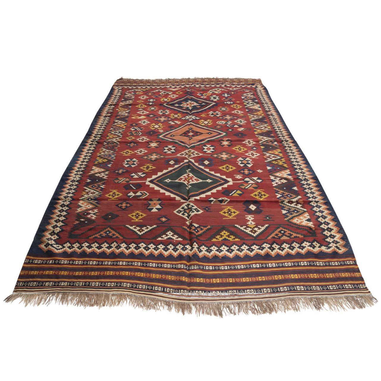 Traditionele Perzische Qashqai Kelim, vintage geometrisch