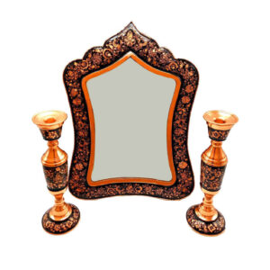 Gegraveerd Perzisch Koperen Spiegel Frame & Kandelaren Set – Ghalamzani