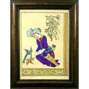 Originele Perzische Safavid Kunst Schilderij: Waterverf en Gouache op Karton – Mannen