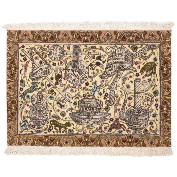 Handgeknoopt Perzisch Tabriz Sarasar Tapijt (Picturale Kunst) – Crème Wol