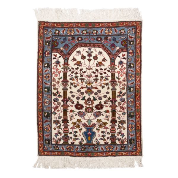 Handgeknoopt Perzisch Tabriz Sahand Tapijt (Elegant Vase Design) – Crème Zijde & Wol
