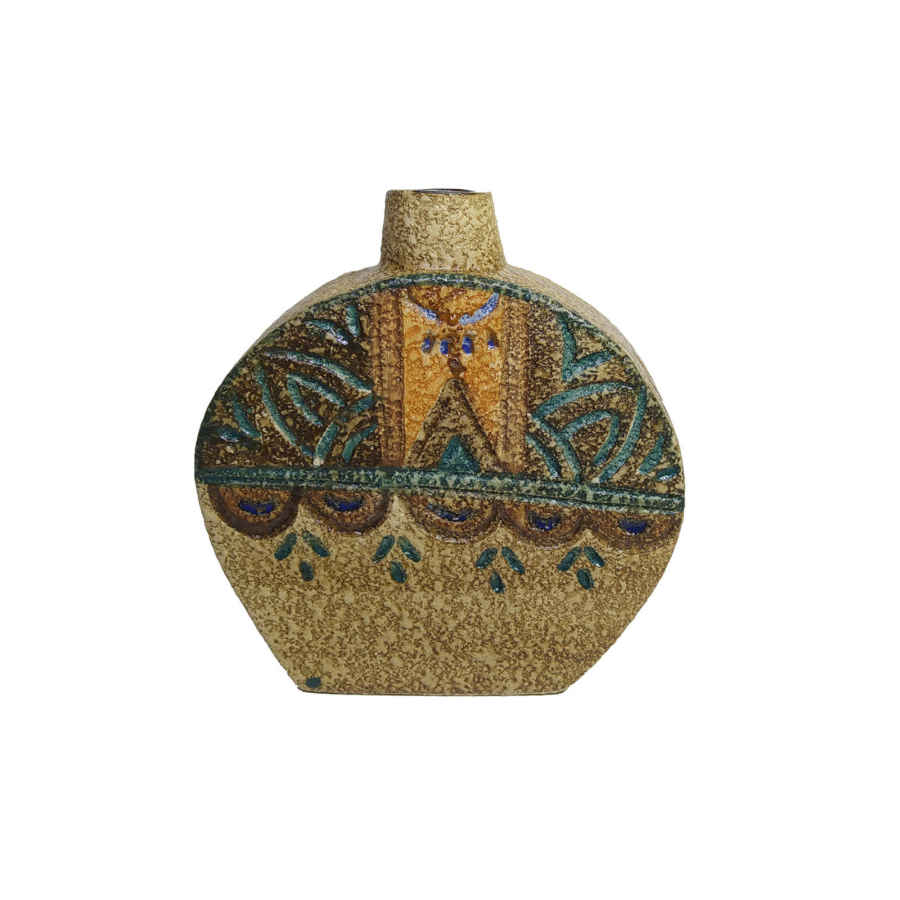 Handgemaakte Perzische aardewerken knopvaas met Amitis-kunstmotief, perfect voor tafeldecoratie en enkelstelen